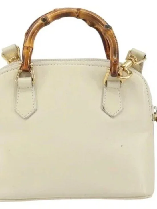 GUCCI Bamboo Hand Bag Leather 2way White Gold - Picture 2 of 16